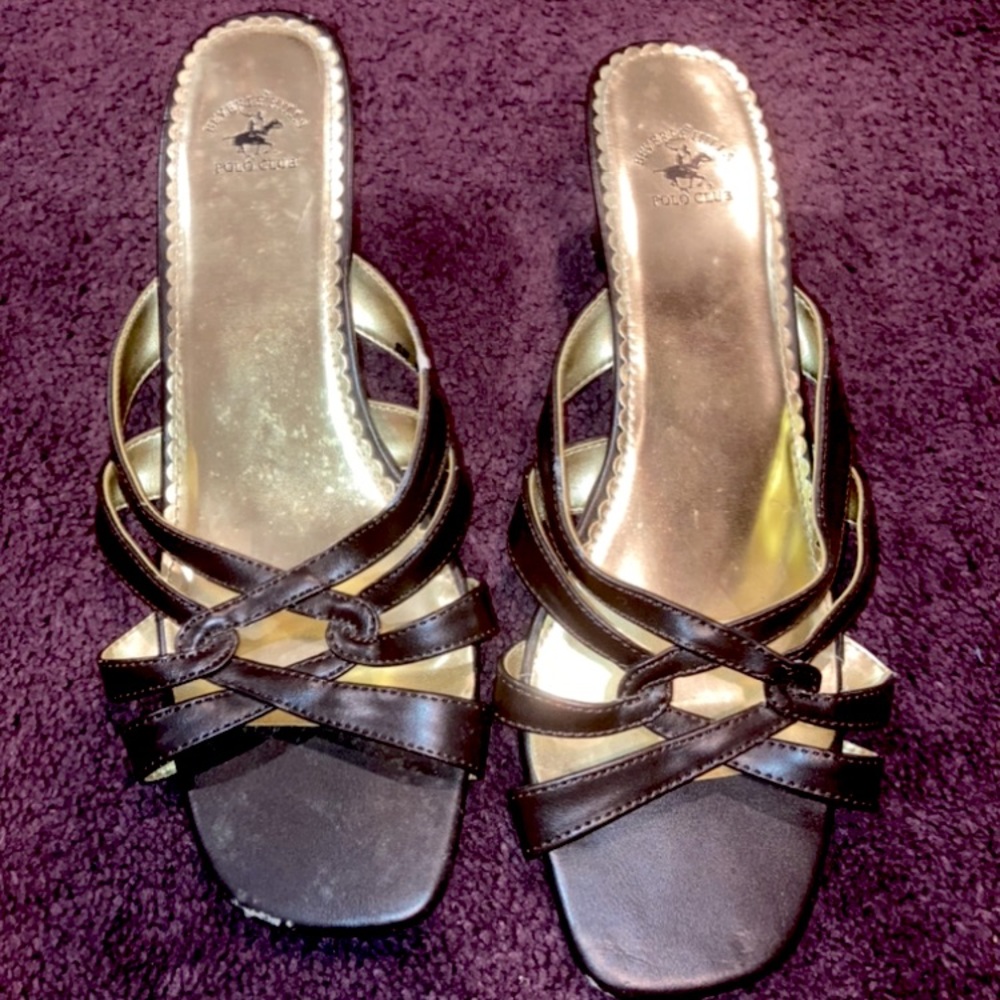 Beverly Hills Polo Club Women’s Brown Sandals Kitten Heel
